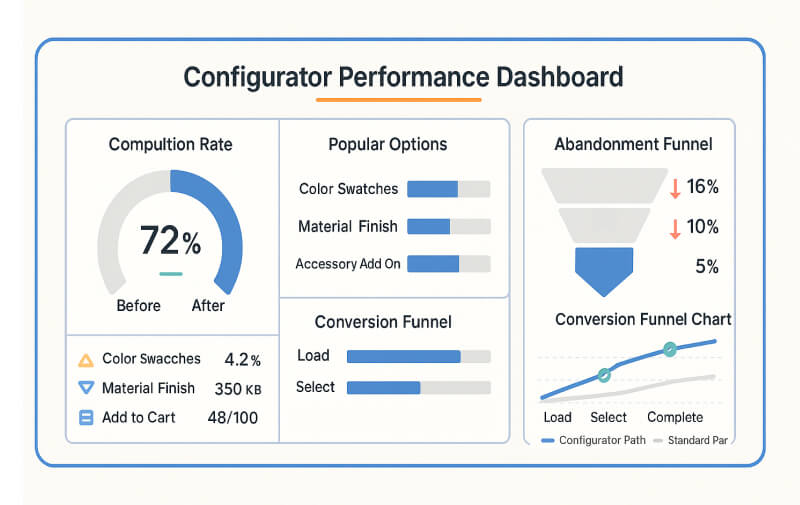 Analytics dashboard showing configurator performance metrics