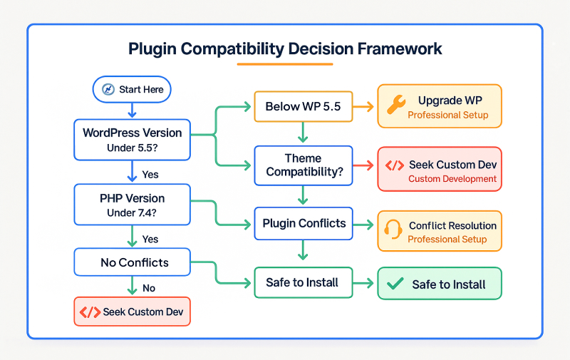 Decision tree flowchart helping users choose the right implementation path