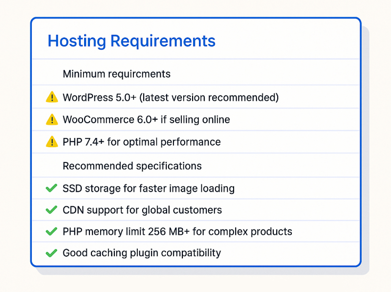 WordPress hosting requirements checklist with green checkmarks